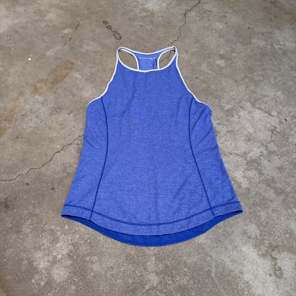 Lululemon Tank Top Womens 6 Blue Space Dye High Neck Racerback My Race My Pace